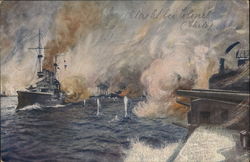 German Navy Ship Battle Painting by A. Hubert Postcard