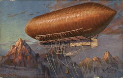 Painting of a Dirigible Airships Postcard Postcard