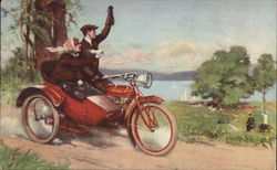 Couple on a Indian Motorcycle w/Sidecar Postcard