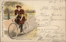 Woman Biking. Postcard