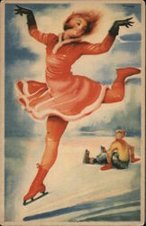 Woman Skating Postcard