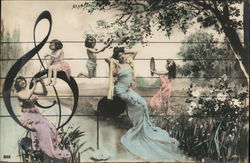 Women and Girls Posing on Music Staff Postcard