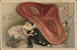 Man kisses woman under giant mask Postcard