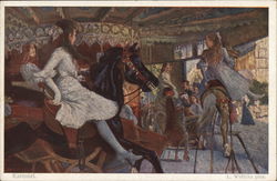 Children Riding Carousel Carnival Postcard Postcard