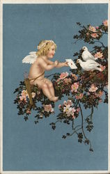 Cherub handing letter to doves Postcard