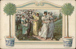 Ladies Gathering Flowers Women Postcard Postcard