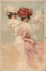 Two ladies with fancy dresses and hats Women Postcard Postcard Postcard