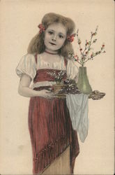 Girl With A Tray Of Flowers Girls Postcard Postcard