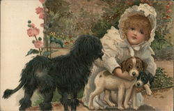 Little Girl and Dogs Postcard Postcard