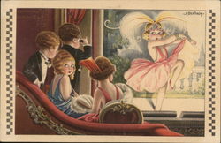 Illustration of Flapper Children Watching Bawdy Show Postcard