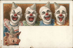 Scary clowns and pig, Belgian Postcard