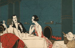 Print of People in Restaurant Postcard