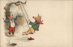 Two pigs swinging Postcard Postcard