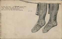 Rare Darned Socks Drying on Line Postcard