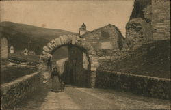 Woman and Child on Road in Italian Village Postcard Postcard