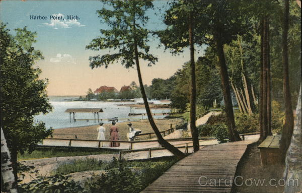 Waterfront Docks and Boardwalk Harbor Point, MI Postcard