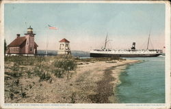 SS Manitou, Passing the Point Harbor Point, MI Postcard Postcard Postcard