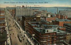 Jefferson Avenue and Detroit River Michigan Postcard Postcard Postcard