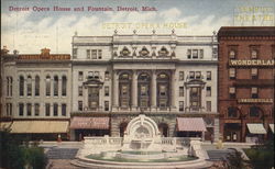 Detroit Opera House and Fountain Michigan Postcard Postcard Postcard