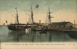 U.S.T.S. Pensacola and Boat House, Yerba Buena Island Postcard