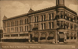 Modesto Bank & Masonic Building Postcard