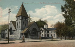 Congregational Church and High School Postcard