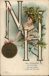 New Hampshire State Girl, Seal and Flower (Acorn and Oak Leaf) State Girls Postcard Postcard Postcard