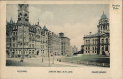 NY Life Building, City Hall and Court House Postcard