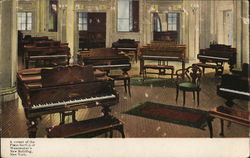 Corner of the piano section Wanamaker's New Building Postcard