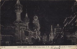 Luna Park, Night Scene Coney Island, NY Postcard Postcard Postcard