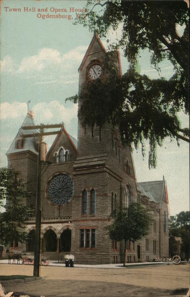 Town Hall and Opera House Ogdensburg, NY Postcard