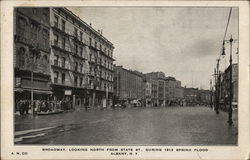 Broadway, Looking North From State St., During 1913 Spring Flood Postcard