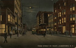 Third Street by Night Jamestown, NY Postcard Postcard Postcard