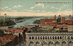 Bird's Eye View Showing Hudson River Troy, NY Postcard Postcard Postcard