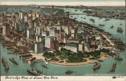 Bird's-Eye View of Lower New York Postcard Postcard Postcard