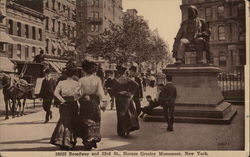 Broadway and 33rd St., Horace Greeley Monument Postcard