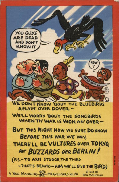 Evil Axis Leaders Pursued By Buzzard World War Ii Postcard