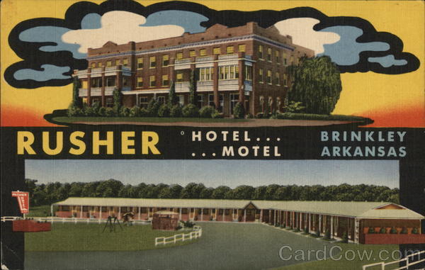 Rusher Hotel and Motel Brinkley, AR Postcard