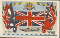 Allied Flags and Plane Postcard Postcard Postcard