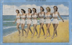 Seven Women Walking on Beach Swimsuits & Pinup Postcard Postcard Postcard