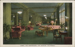 Lobby, The Ambassador Hotel Los Angeles, CA Postcard Postcard Postcard