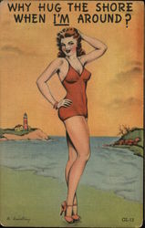 Why Hug the Shore When I'm Around? Swimsuits & Pinup Postcard Postcard Postcard