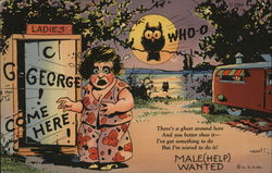 Woman Scared Going to Outhouse Comic, Funny Postcard Postcard Postcard