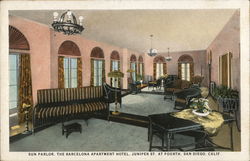 Sun Parlor, The Barcelona Apartment Hotel, Juniper St. at Fourth San Diego, CA Postcard Postcard Postcard