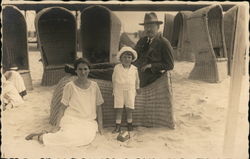 Snapshot of Family on Beach, Wicker Chairs Postcard