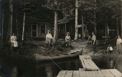 Rustic Camp Cabin, Dock and Canoe Landscapes Postcard Postcard Postcard