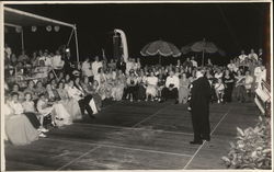 Man in Tuxedo Speaking to Crowd, onboard Ship Postcard