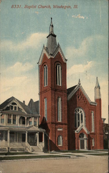 Baptist Church Waukegan, IL Postcard