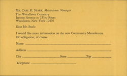 Correspondence Card, The Woodlawn Cemetery Postcard