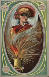 Woman in Masked Costumer for Halloween Postcard Postcard